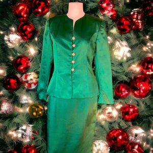 ANNA CAROLE Vtg Matching Maxi Skirt with Embellished Collarless Blazer